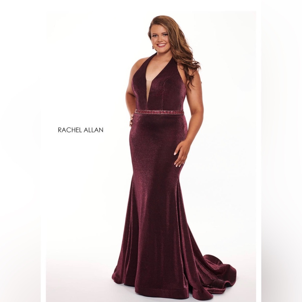 Rachel Allan Magenta Black Halter Dress